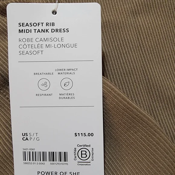 ✨️ NWT Athleta Seasoft Tan Rib Midi Tank Dress Small Tall - Picture 4 of 8